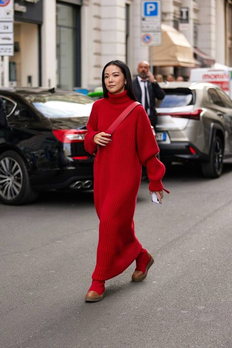 The 44 Best Knit Dresses That Are On-Trend for Fall | Who What Wear Long Chunky Knit Sweater Dress For Fall, Long Chunky Knit Sweater Dress For Winter, Long Chunky Knit Sweater Dress, Red Knit Winter Dress, Oversized High-neck Sweater Dress For Winter, Beige Knit Dress, Roll Neck Jumper Dress, Roll Neck Dress, Cable Sweater Dress