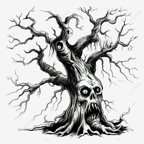 big tree with eyes mouth arms and roots halloween halloween silhouette tree png Creepy Tree Drawing, Tree With Eyes, Horror Tree, Evil Tree, Creepy Tree, Silhouette Tree, Silhouette Halloween, Halloween Silhouette, Billy Strings