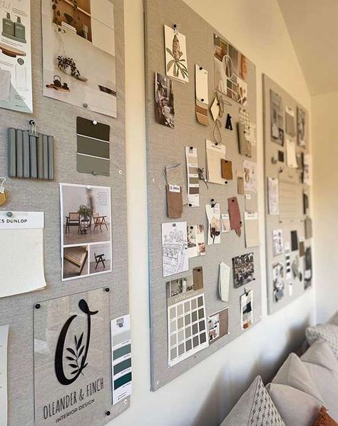 Home Workspace Ideas, Pinboard Ideas, Home Office Built Ins, Materials Board Interior Design, Cheap Office Furniture, Design Studio Workspace, Home Office For Man, Office Built Ins, Home Office Layout