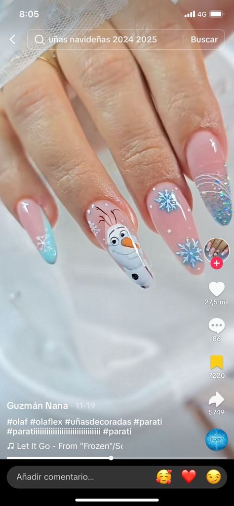 Olaf Nails Designs, Olaf Nails, Disney Frozen Nails, Frozen Nails, Anna Frozen, Disney Frozen, Winter Nails, 3rd Birthday, Frozen