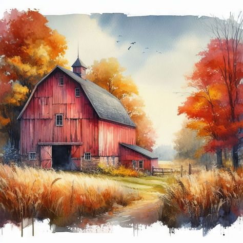 Red Barn in Fall Clip Art 10 High Res Watercolor Jpgs for Junk Journaling, Scrapbooking, Card Making, Digital Download Kit - Etsy Red Barn Painting, Watercolor Barns, Fall Clip Art, Barn Painting, Watercolor Paintings For Beginners, Watercolor Red, Watercolor Ideas, Journaling Scrapbooking, Red Barns