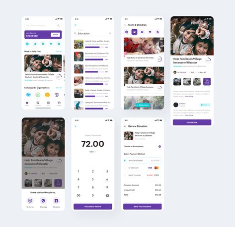 JenxCare - Donation and Charity Apps Charity App, Donation Page, Flat Ui, App Layout, App Design Inspiration, Application Design, Ui Design Inspiration, Ui Inspiration, Mobile App Design