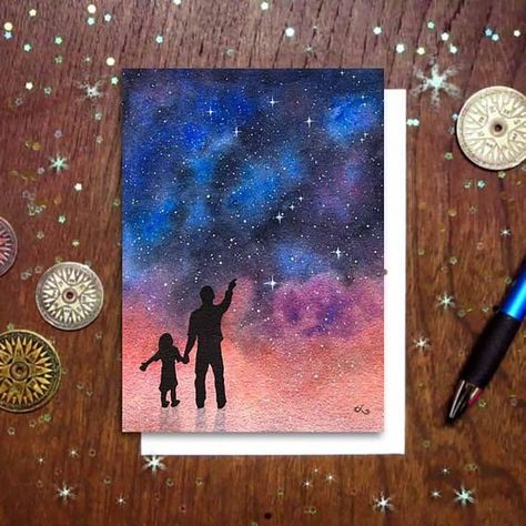 Fathers And Daughters, Painting Hardware, Painting Countertops, Watercolor Galaxy, Father And Daughter, Interior Painting, Galaxy Painting, Father's Day Card, Father Daughter