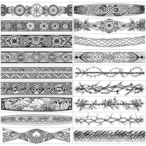 Amazon.com : GLARYYEARS Arm Band Temporary Tattoo - 18 Pack Super Long size, Realistic & Boho Polynesian Maori Style Fake Tattoos, ArmBand Tattoos for Wrist, Ankle Circle, Barbed Wire, Tribal and Totem : Beauty & Personal Care Tattoos For Wrist, Tattoo Arm Band, Aztec Bracelet, Armband Tattoos, Tattoo Practice, Rune Tattoo, Arm Band Tattoo, Tattoo Bracelet, Band Tattoo