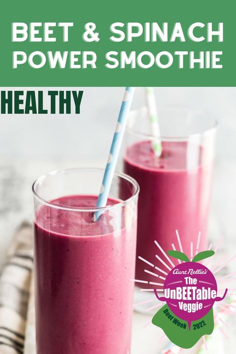 Stir up the perfect midday treat this BEET week by making this yummy and healthy Beet and Spinach Power Smoothie! Check out the full recipe at www.auntnellies.com Celery Smoothie, Spinach Smoothie Recipes, Springtime Recipes, Beet Smoothie, Power Smoothie, Ginger Smoothie, Fruits For Kids, Green Juice Recipes, Smoothie Drink Recipes