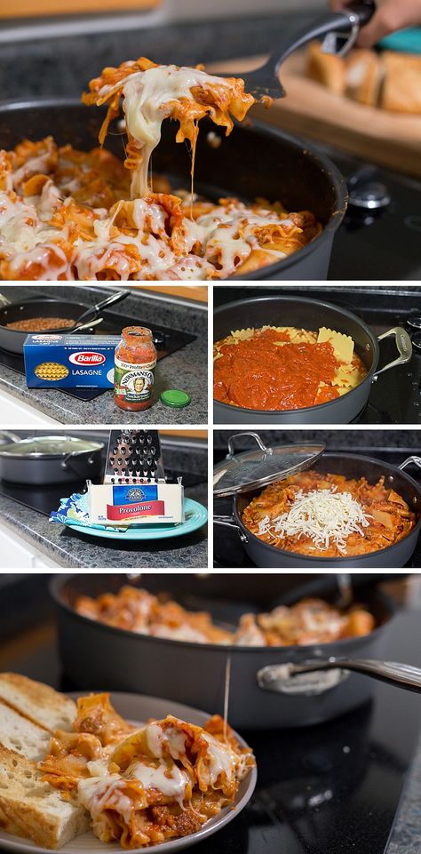 This 20-minute Cheesy Skillet Lasagna Recipe is simple to make on the stovetop. It has only three ingredients and you can make supper in one pot. #CheeseLove #ad *My family loves easy Italian food! This is perfect for a fast weeknight dinner. Stovetop Lasagna, Stove Top Lasagna, Skillet Lasagna Recipe, Skillet Lasagna, Baked Chicken Tacos, Honey Glazed Ham, Chicken Taco Recipes, Cooking Challenge, Stove Top Recipes