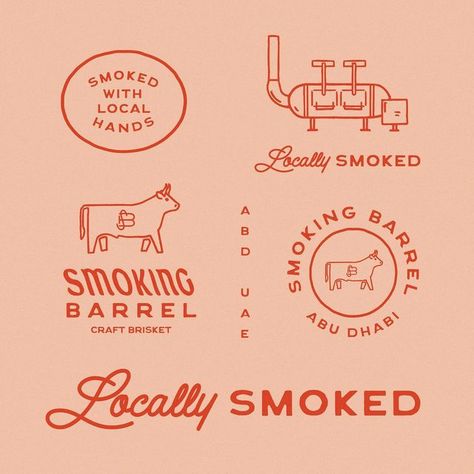 Taylor Penton on Instagram: "Logo and collateral for Smoking Barrel. I hear they are always open, even when they aren’t. . . . #abudhabi #localrestaurant #brandidentity #logodesigner #bytaylor #bbqrestaurant" Wordmark Logo Typography, Energy Drinks Packaging, Hot Sauce Packaging, Bbq Logo, Logo Grid, Logo Inspiration Vintage, Small Business Logo Design, Hand Drawn Logo Design, Small Business Logo