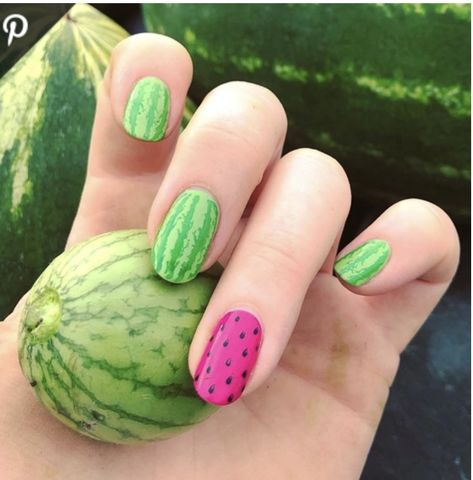 Watermelon Nail Designs, Watermelon Nail, Grad Nails, Watermelon Nail Art, Fruit Nail Designs, June Nails, Fruit Nails, Lemon Nails, Food Nails