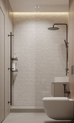 Kitkat Bathroom Tile, Kitkat Bathroom, Kitkat Tiles Bathroom, Bathroom Inspiration Scandinavian, Kitkat Tiles, Long Narrow Bathroom, Studio Bathroom, Bathrooms Inspiration, Narrow Bathroom