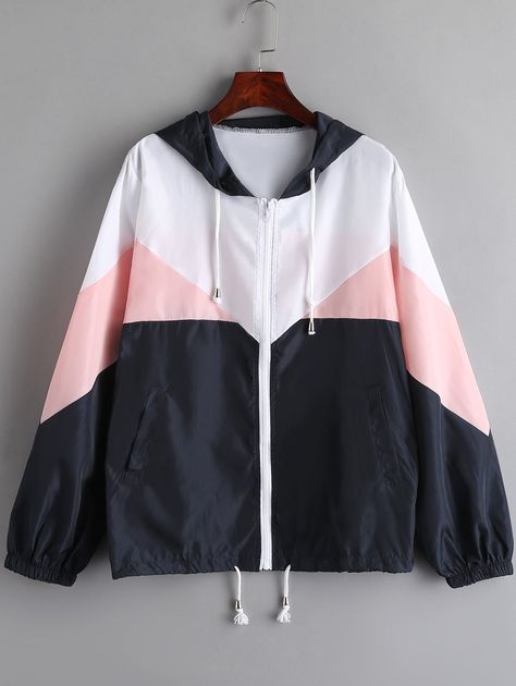 Color Block Hooded Windbreak Jacket  PIG PINK YELLOW , #ad, #Hooded, #Windbreak, #Color, #Block, #PINK #Ad Windbreaker Outfit, Windbreaker Jacket Women, Cardigan Blazer, Zipper Sweatshirt, 2024 Color, Stylish Hoodies, Cute Jackets, Teen Fashion Outfits, Hoodie Design