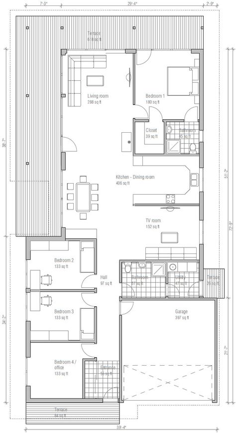 Plan 537-6 by Concept Home Alternative Architecture, Pergola Garage, Fendi Casa, Modern Barn House, Modern Style House Plans, Architectural House Plans, Modern Barn, Luxury Homes Dream Houses, Japanese House