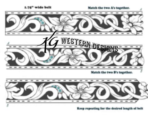 Turquoise Jewelry Drawing, Leather Belt Designs Pattern, Western Tooling Tattoo, Leather Design Pattern, Flower Stencil Patterns, Belt Pattern, Flowers Vines, Leather Tooling Patterns, Tooling Patterns