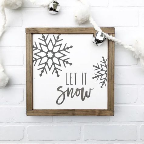 Winter Home Decor Signs - Everything you need to conquer your day, night and world - Anything and Everything! - Click to visit NOW! Wood Winter Signs, Winter Cricut Signs, Square Signs Wood, Square Wood Sign Ideas, Let It Snow Decor, Small Signs Wood, Let It Snow Signs, Cricut Winter Decor, Square Christmas Signs