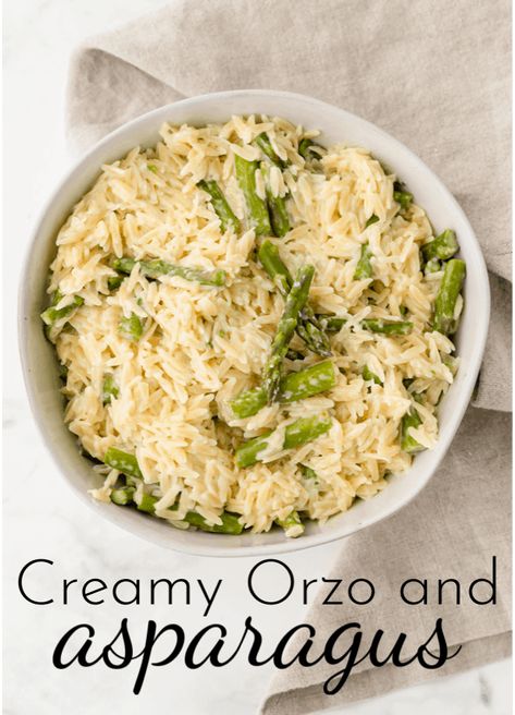 Orzo And Asparagus, Orzo Asparagus, Buchi Recipe, Creamy Orzo, Creamy Asparagus, Orzo Recipes, Rice Recipes For Dinner, Easy Side Dish, Risotto Recipes