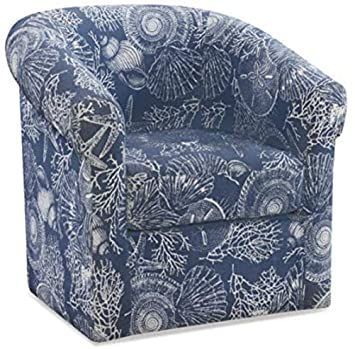 Powell Felicity Blue & White Coastal Swivel Club Chair, Blue/White Coastal Fabric, Blue Chairs, Blue White Pattern, Powell Furniture, Seashells Patterns, Swivel Club Chairs, Seashell Print, Swivel Barrel Chair, Coastal Furniture