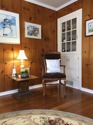 I thought I would share a few photos of our parlor with its knotty pine walls.  Our 1940s Cape Cod house features knotty pine walls in most of its rooms. Knotty Pine Walls Makeover, Knotty Pine Living Room, Knotty Pine Decor, Knotty Pine Rooms, Knotty Pine Paneling, Knotty Pine Walls, Cedar Walls, Pine Walls, Knotty Pine