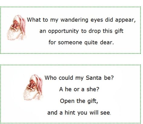 Secret Santa Clues Ideas, Secret Santa Clues Ideas About Yourself, Secret Santa Riddles, Secret Santa Clues For Coworkers, Secret Santa Clues About Yourself, Secret Santa Messages For Coworkers, Secret Santa Quotes, Secret Santa Clues, Secret Santa Themes