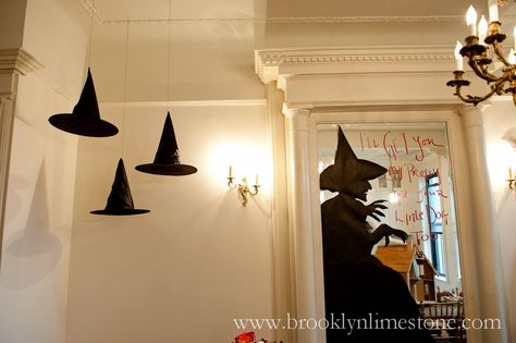 HalloweenParty2012WATERMARKED (5 of 51) | by MrsLimestone Hanging Witch Hats, Witch Hats Costume, Simple Halloween Decor, Halloween Office, Hanging Witch, Classy Halloween, Decoration Evenementielle, Witch Hats, Halloween Tattoo