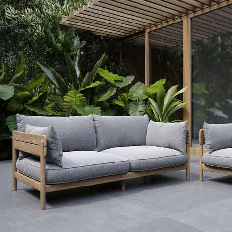 David Irwin drew on the simplicity of Japanese design to create Case Furniture's Tanso outdoor sofa, which looks like it could belong indoors. Wooden Outdoor Furniture, Modern Outdoor Sofas, Contemporary Outdoor Furniture, Design Japonais, Teak Sofa, Japanese Furniture, Contemporary Outdoor, Sofa Armchair, 2 Seater Sofa