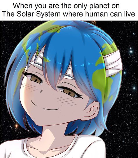 Earth Chan, Space Anime, Eclipses Art, Anime Galaxy, Planets Art, Anime Version, The Solar System, Anime Memes Funny, Anime Meme