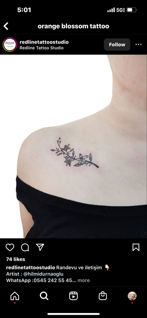 Orange Blossom Tattoo, Spoon Tattoo, Tattoo Collarbone, State Flowers, Blossom Tattoo, Orange Blossom, Tattoo Studio, Tatting, Ramen