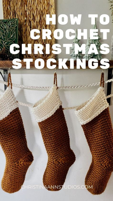 Diy Stockings Pattern, Crochet Stocking Pattern Free, Crochet Stocking Pattern, Wool Ease Thick And Quick, Knitted Christmas Stocking Patterns, Crochet Slip Stitch, Stocking Pattern Free, Crochet Christmas Stocking Pattern, Crochet Stocking