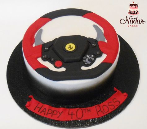 Steering Wheel Cake Design, Gran Turismo Birthday Cake, Steering Wheel Cake, Ferrari Steering Wheel, Bmw Cake, Ferrari Cake, Car Cakes, Wheel Cake, Cars Birthday Cake