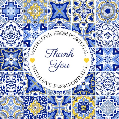 Templates Portuguese Pattern Design, Blue Mediterranean Tile, Portuguese Blue And White Tile, Lisbon Portugal Tiles, Blue And White Portuguese Tiles, Sticker Template, Canva Templates, Mosaic Tiles, Blue Yellow