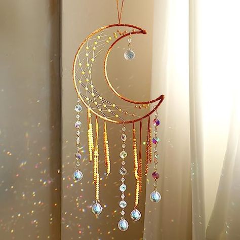 Dreamcatcher Suncatcher, Dreamcatcher Bedroom, Dream Catcher Wall Decor, Crystal Dream Catcher, Brown Moon, Moon Dream Catcher, Birthday Teen, Rainbow Dance, Moon Dreamcatcher