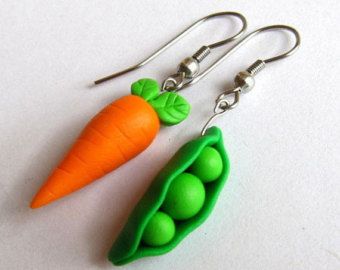 Carrot Earrings, Earrings Food, Denim Earrings, Funny Earrings, Diy Earrings Polymer Clay, Polymer Earrings, Polymer Clay Diy, Food Earrings, Polymer Clay Jewelry Diy