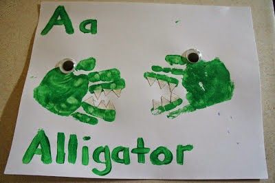 Allie Alligator Zoo Phonics, Hand Print Alphabet, Arts For Kindergarten, Aa Letter, Exercise Art, A Is For Alligator, Hand Print Animals, Handprint Ideas, Bug Craft