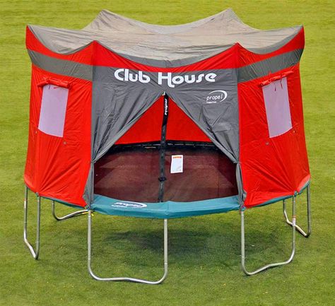 This Clubhouse Trampoline Cover Turns Your Kids Tramp Into an Awesome Camping Tent Making A Fort, Trampoline Tent Cover, Trampoline Games, Trampoline Tent, Trampoline Accessories, Backyard Trampoline, Best Trampoline, House Tent, Backyard Camping