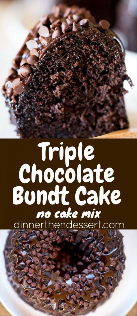 Triple Chocolate Bundt Cake with the richest chocolate cake made from scratch… Triple Chocolate Bundt Cake Recipe, Crockpot Chocolate Cake, Ganache Cookies, Cookies Japanese, Triple Chocolate Bundt Cake, Too Much Chocolate Cake, Matilda Chocolate Cake, Cookies Sandwich, Hershey Chocolate Cakes