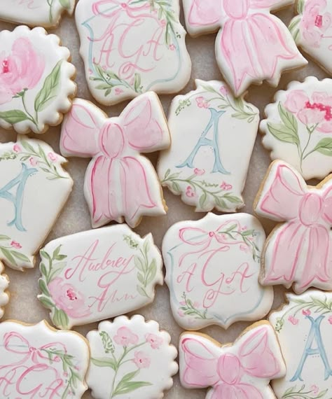 She’s Tying The Knot Bow Theme Cookies, Blue And Pink Baby Shower Ideas, Lsf Aesthetic, Fancy Baby Shower, Bow Theme, Sweet Sixteen Birthday Party Ideas, Bow Baby Shower, Bridal Shower Inspo, 1st Birthday Party Themes