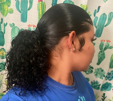 #slickedbackhair #slickbackponytail #curlyhairstyles #curly #edges - @Swavythia Slick Back Pigtails, Slick Low Ponytail, Ponytail Curls, Slick Back Ponytail, Curly Edges, Ponytail Curly, Back Ponytail, Curled Ponytail, Slicked Back Ponytail