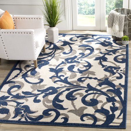 Chic Area Rug, Floral Area Rug, Outdoor Living Spaces, Durable Flooring, Navy Rug, Floral Area Rugs, Navy Area Rug, Round Area Rugs, Ivory Rug