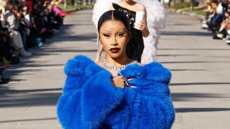 In Case You Missed It: Cardi B Walks For Balenciaga, Telfar Announces New Denim Bags, And More Oprah And Stedman, Balenciaga Fashion Show, Balenciaga Runway, Blue Faux Fur Coat, Balenciaga Fashion, Faux Fur Wrap, Joey King, Taylor Hill, Ashley Graham