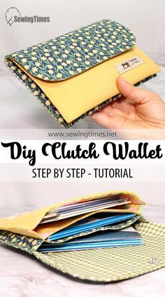 Diy Cloth Purse, Clutch Wallet Sewing Pattern, Easy Clutch Sewing Pattern, Wallets To Sew, Easy Wallets To Sew, Easy Sew Wallet, Fabric Wallet Diy, Easy Purses To Sew, Sewingtimes Tutorials