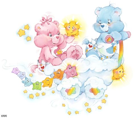 Care Bears: Baby Hugs and Baby Tugs in a Cloud Wagon Care Bears Vintage, Care Bear Party, Baby Hug, Care Bears Cousins, Fabric Wall Decals, Cute Smile, Memorial Tattoos, 80s Cartoons, Rainbow Brite