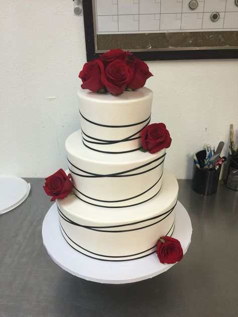 Red Black And White Wedding Cakes Cupcake Towers, Black Red And White Wedding Cake, Black And Maroon Wedding Cake, Black And Red Wedding Cake, Red And Black Wedding Cake, 1 Tier Wedding Cakes, Striped Wedding Cake, Red Rose Wedding Cake, Cupcake Tower Cake