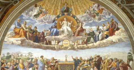 The feast of Corpus Christi (Body of Christ) celebrates the real presence of Jesus in the Eucharist, His Body, Blood, Soul, and Divinity. Vatican Art, Raphael Sanzio, Holy Eucharist, Spiritual Artwork, Saint Esprit, Vatican Museums, Divine Mercy, Jesus Christus, Eucharist