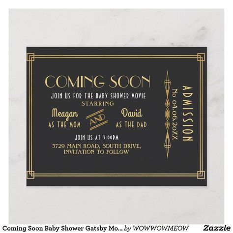 1920 Theme Party, Party Save The Date, Gatsby Movie, Movie Night Theme, Movie Ticket, Disney Baby Shower, Movie Tickets, Unique Baby Shower, Baby Shower Theme