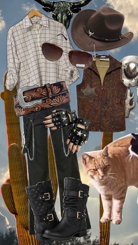 🐎 C0wB0i Outfit Ideas (Unisex)| P-1 - #fashion #cowboy #western #ideas #outfit #spring #summer #star #texas #sheriff Space Cowboy Men Outfit, Sheriff Outfit Western, Urban Cowboy Movie Outfits, Western Sheriff Aesthetic, Cowboy Outfit Historical, Sheriff Costume, Cowboy Outfits, School Outfit, Character Outfits