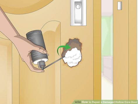 3 Ways to Repair a Damaged Hollow Core Door - wikiHow Hollow Door Repair, Fix Hole In Door, Expanding Foam Insulation, Deur Makeover, Hollow Core Door Makeover, Remove Acrylic Paint, Door Frame Repair, Hollow Core Door, Remove Acrylics