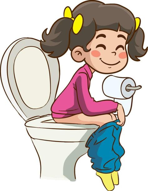 vector illustration of children taking the toilet Wc Animated, Toilet Drawing Cartoon, Potty Training Cartoon Images, Toilet Cartoon, Toddler Toilet Training, Kids Toilet, Kids Potty, Dairy Free Breastfeeding, Animated Emoticons