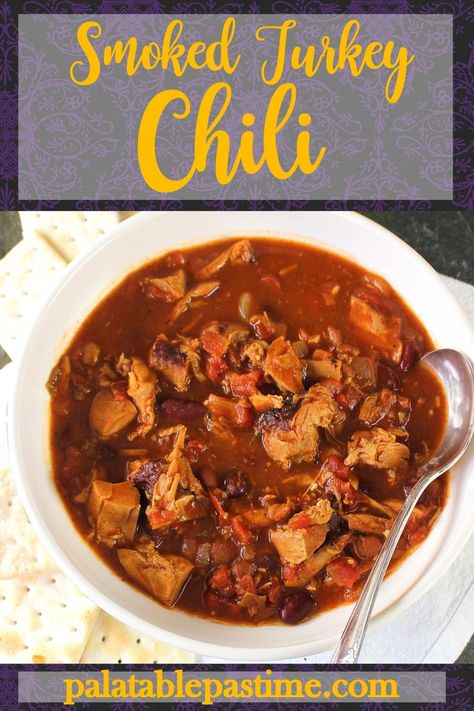 Smoked Turkey Chili, Leftover Turkey Chili Recipe, Smoker Chili, Smoked Turkey Soup Recipes, Recipes Using Smoked Turkey, Smoked Turkey Leftover Recipes, Smoked Turkey Chili Recipe, Smoked Turkey Soup, Meaty Chili