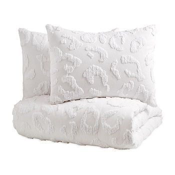 CHF Chenille Leopard Midweight Comforter Set, Color: White - JCPenney White Bed Comforters Ideas, Cute Bedding Aesthetic, White Bed Comforters, Cheetah Bedding, White Bedsheets, Leopard Bedding, Leopard Print Bedding, Leopard Print Decor, Bedroom Revamp