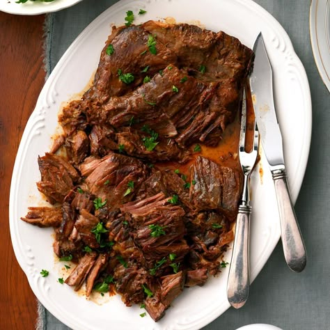 Flavorful Pot Roast Flavorful Pot Roast, Golden Corral, Slow Cooked Pork, Dump Dinners, Pot Roast Slow Cooker, Beef Roast, Taste Of Home Recipes, Where's The Beef, Beef And Pork