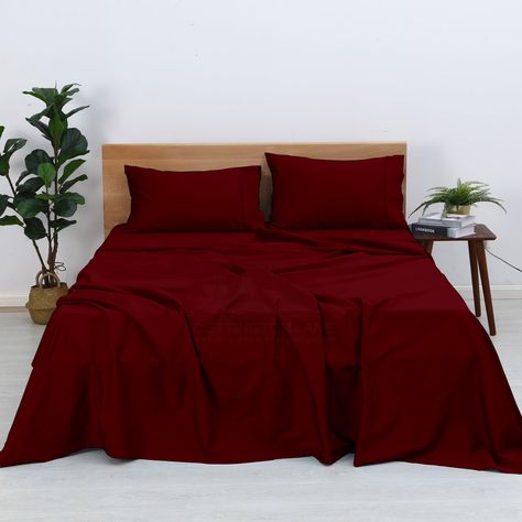 PRICES MAY VARY. ♥ PREMIUM EGYPTIAN COTTON SHEET & PILLOWCASES SETS: Cottington Lane cooling bed sheets are crafted from cotton yarns - sateen weave, offering a full silky feel that is breathable at the same time. You can have hotel collection sheets that make your bedroom look cozy. These best quality bedding sheets & pillowcases have a classic design. ♥ QUEEN SIZE LUXURY 4PC SHEETS SETS INCLUDES: 1 Flat sheet 90" x 102", 1 Fully Elasticized Fitted sheet 60" x 80" fits mattresses 12 Inch deep, and 2 Standard pillowcases 20" x 30". Highest quality dye materials are used for fade resistance. Recommended for regular wash & short dry cycles for superior softness. ♥ LUXURIOUS & FLAWLESS: Imagine the quality of hotel linens with the perfection of handcrafted 400 TC sheets, all at an incredible Red Sheets, Hotel Linen, Color Borgoña, Queen Size Sheets, Egyptian Cotton Sheets, Bedding Sheets, Deep Pocket Sheets, Queen Sheets, Hotel Collection