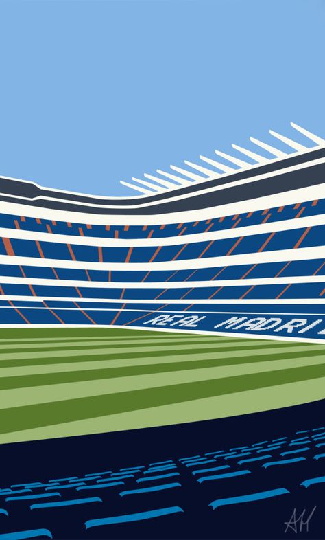 Real Madrid Artwork, Real Madrid Painting, Stadium Illustration, Santiago Bernabeu Stadium, Environment Illustration, Bernabeu Stadium, Stadium Poster, Stadium Art, Football Artwork